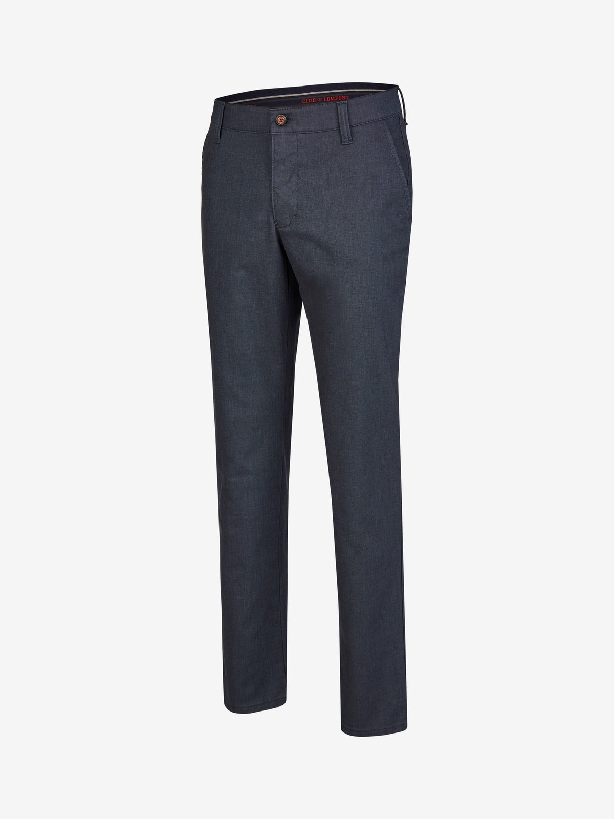 Hose GARVEY 7827 in marine-melange, bequeme Flat Front mit Komfortbund, Hemdenstopper, aus Baumwoll-Stretch mit Thermolite-Wärmeisolierung, Regular Fit, schmaler Beinverlauf, geeignet für Herbst/Winter, blau, langlebiges High-Tech-Gewebe.