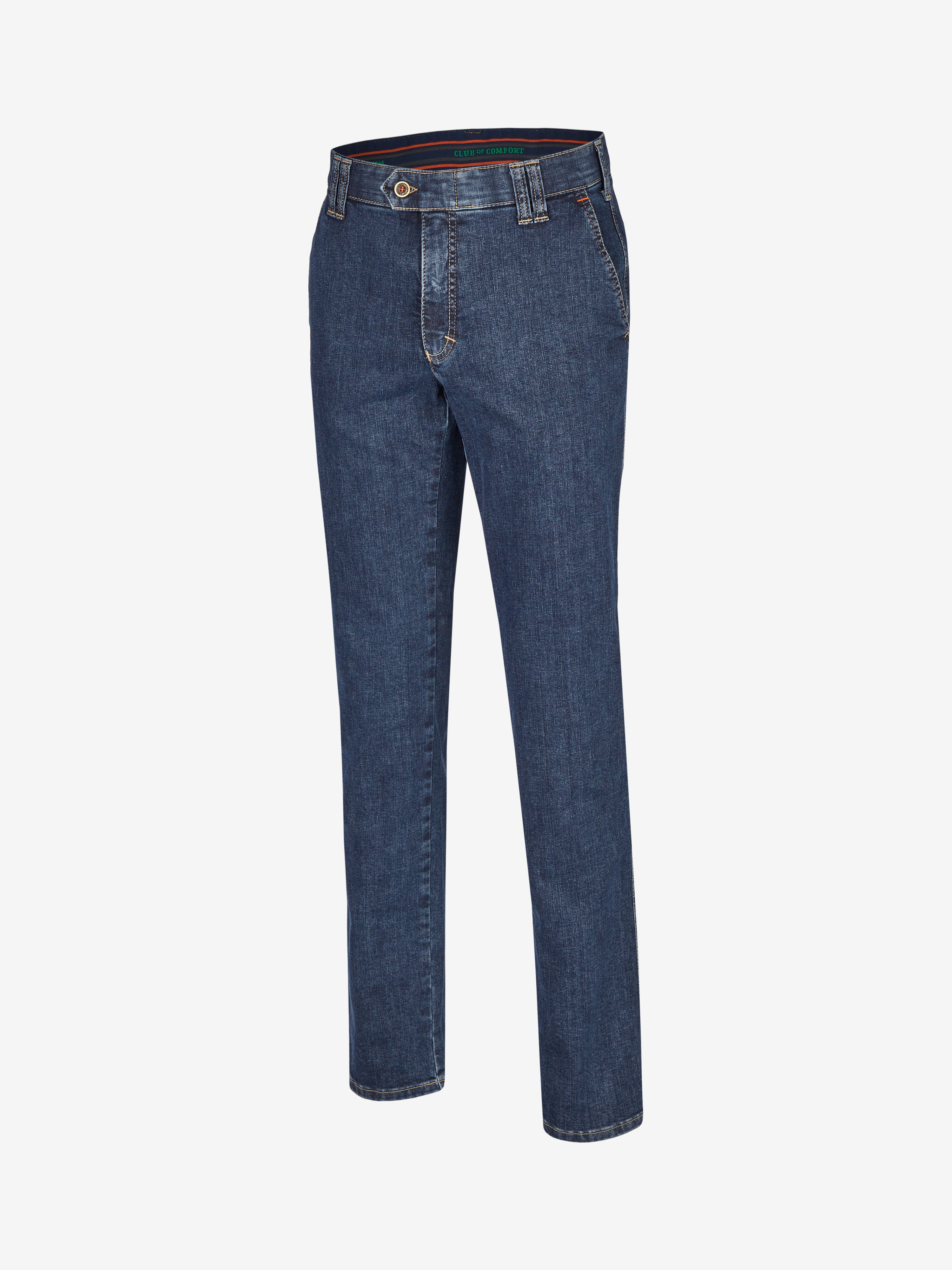 Burda Jeanshose GARVEY 7915 in jeansblau, mit bequemen Flat Front, elastischem Komfortbund, Hemdstopper, Bundverlängerung mit Knopf und Haken, hergestellt aus hoch elastischem Super High Stretch-Denim mit Lycra dual-FX®-Technologie, normale Leibhöhe, schmaler Beinverlauf, regular fit, made in Green by Oeko-Tex, für ganzjährige Tragezeit.