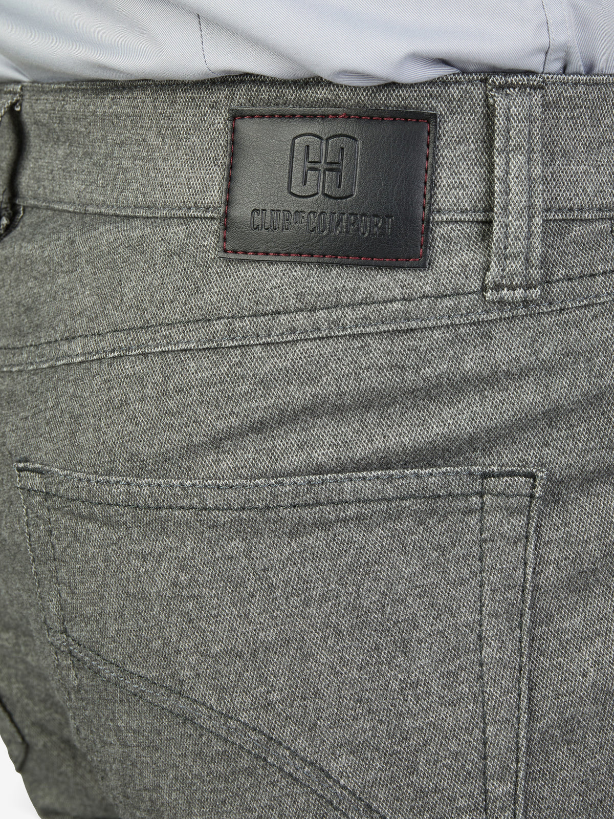 Hose "HENRY 7631" in grau von Club of Comfort, mit 6-Pocket-Design, elastischem Doppelstoffbund, Mobile Pocket, Kontrast-Münztasche, aus Baumwoll-Struktur-Mischgewebe mit Woll-Optik, normaler Leibhöhe, schmalem Bein, Regular Fit, Herbst/Winter, mit Stretch und Komfortbund.