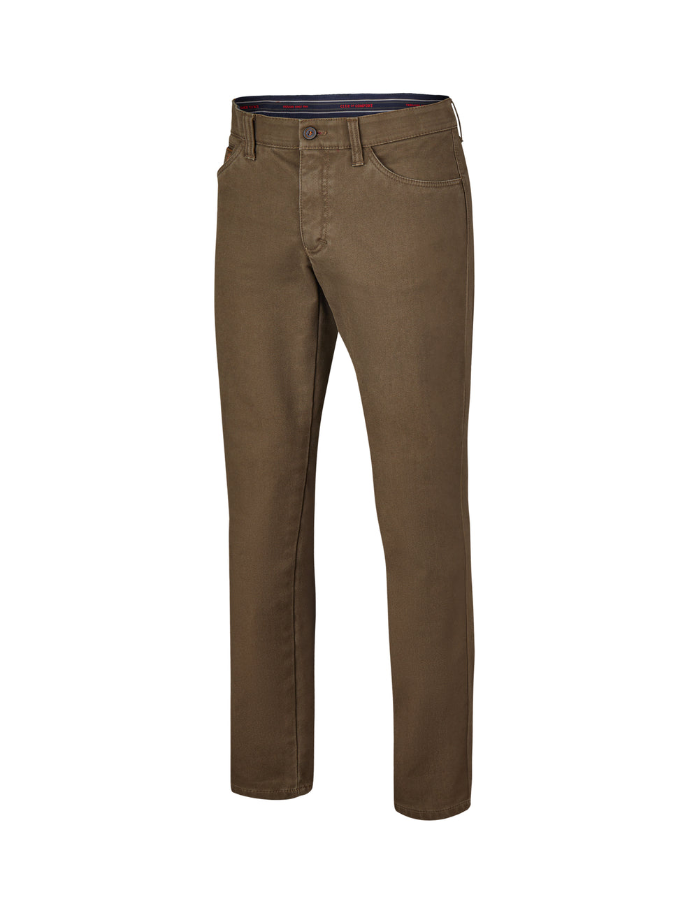 Beige Dunkel MARVIN 8025 Hose von Club of Comfort, modifizierte 5-Pocket-Swinghose mit elastischem Comfortbund, Hemdstopper, High Stretch Baumwolle, Thermolite-Wärmeisolierung, reguläre Leibhöhe, schmaler Beinabschluss, hergestellt in Deutschland, ideal für Herbst/Winter.