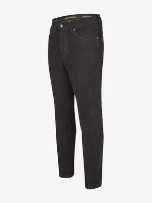 Schwarze 5-Pocket Baumwollhose "HENRY-X7110" von Club of Comfort, mit elastischem Doppelstoffbund, Hemdstopper, separater Mobile Pocket in der rechten Vordertasche, Reißverschluss-Leistentasche hinter rechter Gesäßtasche, Regular Fit, lang, softes High Stretch-Material, nachhaltige Produktion, edle Optik, für gepflegten & legeren Look, 395 g/lfm.
