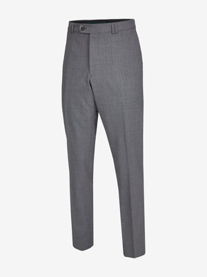 Gerade graue Woll-Hose von Club of Comfort, Modell SANTOS 2590, mit Flat Front, Hemdenstopper, elastischem Komfortbund, Bundverlängerung, geradem Bein, in niedriger Leibhöhe, aus maschinenwaschbarer Woll-Misch-Qualität, normaler Passform, für Ganzjahres-Gebrauch.