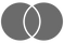 Zwei überlappende Kreise in Grau, die einen Venn-Diagramm darstellen, wobei sich die Kreise in der Mitte überschneiden.